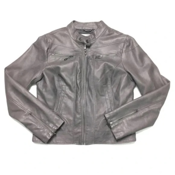 American Rag | Mushroom Gray Synthetic Leather Moto Jacket, Large - Picture 1 of 9